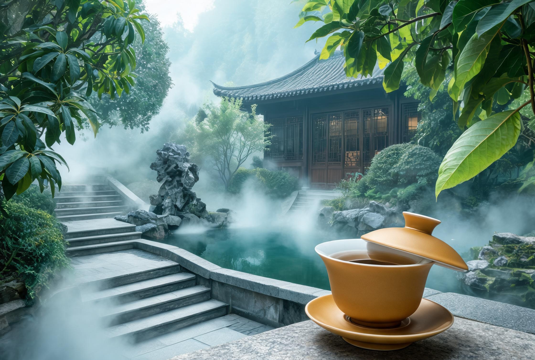 雾岭茶亭鹅岭公园店：巴渝园林中的竹篱茶亭，青竹围合的私密茶席与园内湖石花木相映